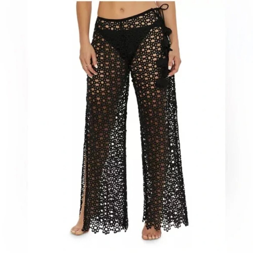 New Trina Turk Chateau Lace Black Swim Beach Pool Cover-Up Pants Medium NWT